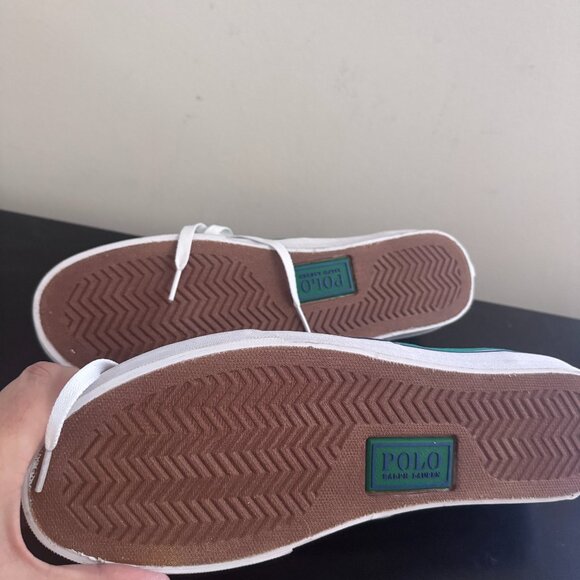 NWOT Polo Ralph Lauren Green Canvas Sneakers w/ Blue Polo Logo All Over, Mens 12 - Picture 5 of 7